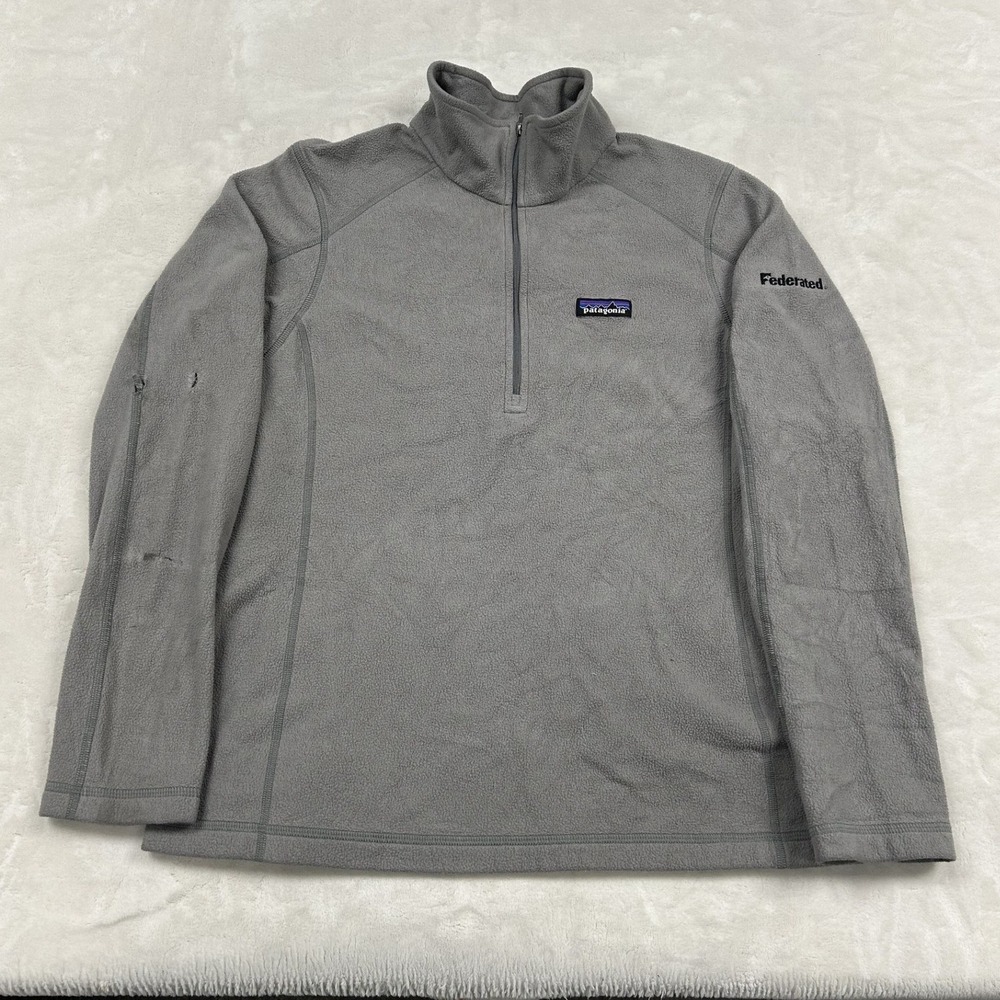 Patagonia Micro D Fleece Pullover womans L Gray 1/4 Zip Federated Logo